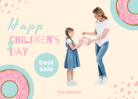 Children's Day Offer with Tasty Donuts Postcard 5x7in Design Template