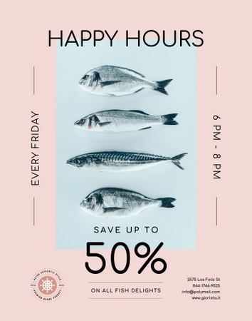 Happy Hours Offer on Fresh Fish Poster 22x28in Design Template