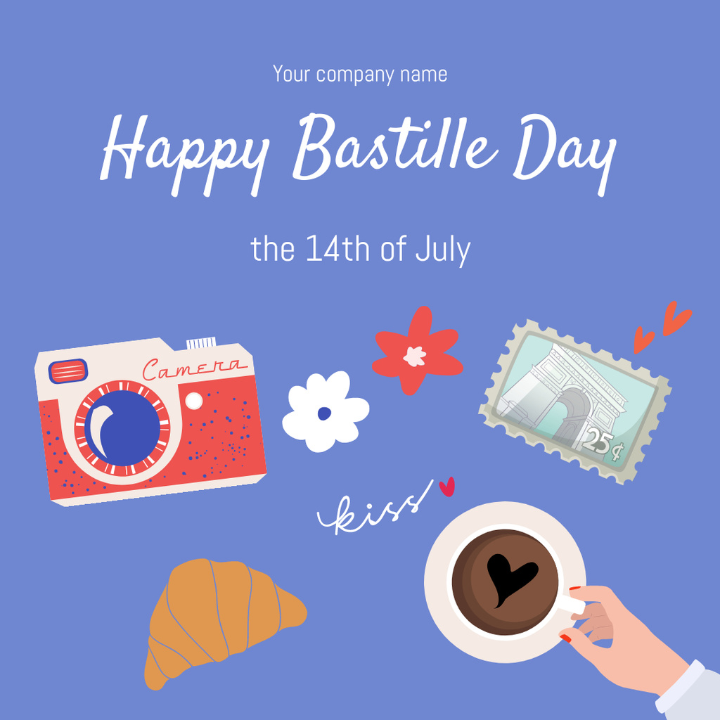 Ontwerpsjabloon van Instagram van Happy Bastille Day,instagram post design