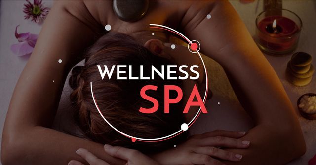 Ontwerpsjabloon van Facebook AD van Wellness Spa Ad Woman Relaxing at Stones Massage