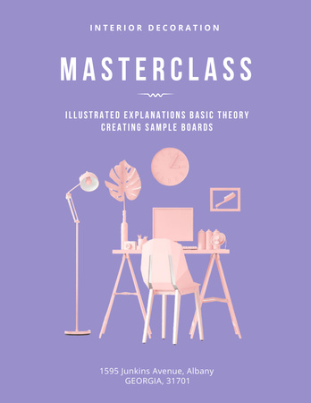 Interior Decoration Masterclass with Illustration of Stylish Workplace Poster 8.5x11in Design Template