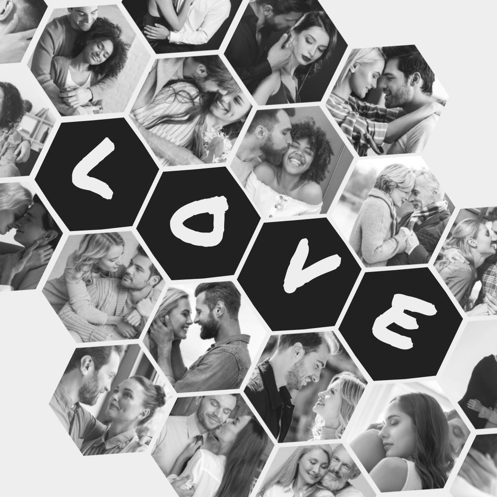 Collage with Black and White Photos of Couples in Love Instagram – шаблон для дизайна