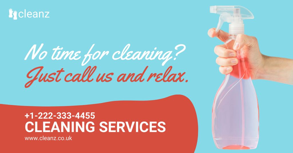 Plantilla de diseño de Cleaning Services with Pink Detergent in Hand Facebook AD 