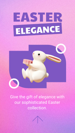 Designvorlage Osterangebot mit weißem Hasen, der ein Geschenk hält für Instagram Story