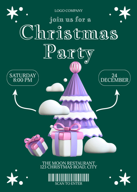 Template di design Christmas Celebration Announcement with Tree and Presents Invitation