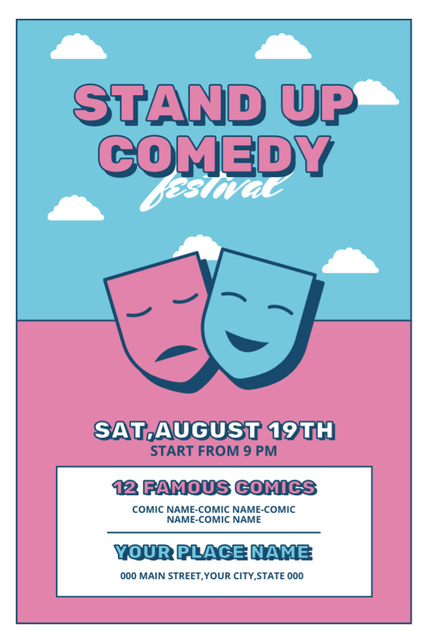 Stand Up Show with Cute Theater Masks Tumblr Design Template