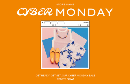 Thrilling Apparel Sale Offer on Cyber Monday Flyer 5.5x8.5in Horizontal Design Template