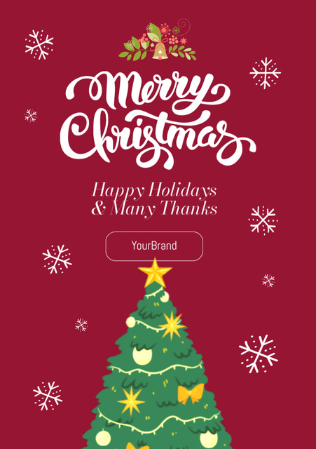 Christmas and New Year Cheers with Cute Decorated Tree Postcard A5 Vertical – шаблон для дизайна