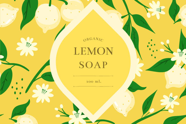 Lemon Soap Offer on Green and Yellow Pattern Label Šablona návrhu