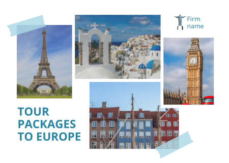 Template di design Tour Packages To Europe With Sightseeing Postcard 5x7in