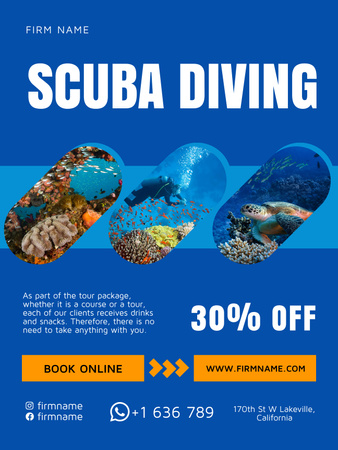 Scuba Diving Ad with Offer of Discount Poster US Design Template