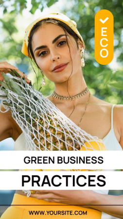 Designvorlage Grüne Geschäftspraktiken mit einer schönen jungen Frau für Mobile Presentation