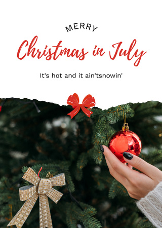 Designvorlage Christmas In July Greeting With Glass Ball für Postcard A6 Vertical
