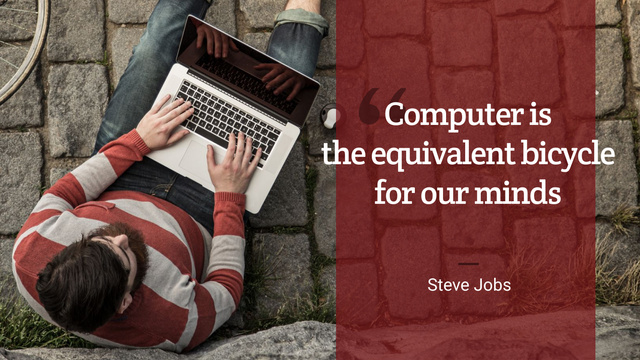 Motivational quote with Young Man using laptop Title 1680x945px Modelo de Design