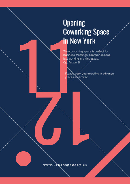 Coworking Opening Announcement in Dark Blue Flyer A5 Design Template