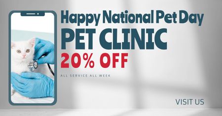 Plantilla de diseño de National Pet Day Discount Offer in Veterinary Facebook AD 