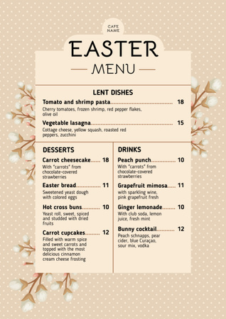Easter Meals Offer with Spring Pussy Willow Twigs Menu – шаблон для дизайну