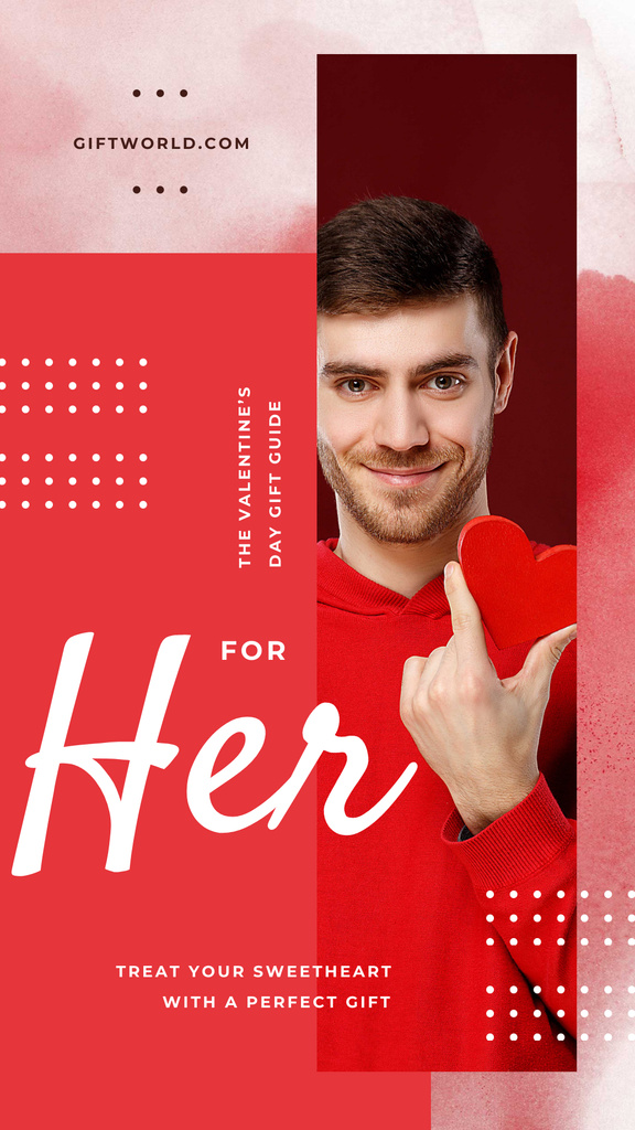 Smiling Man with Heart-shaped Valentine's box Instagram Story Design Template
