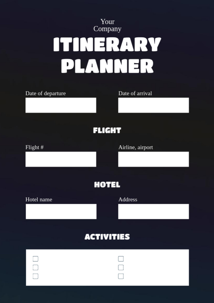 Itinerary Planner in Dark Blue Schedule Planner Πρότυπο σχεδίασης
