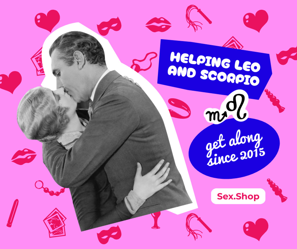 Sex Shop Offer with Couple kissing Passionately Facebook Design Template