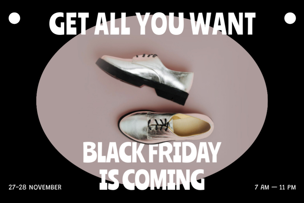 Wide-ranging Footwear Sale Offer on Black Friday Flyer 4x6in Horizontal Design Template