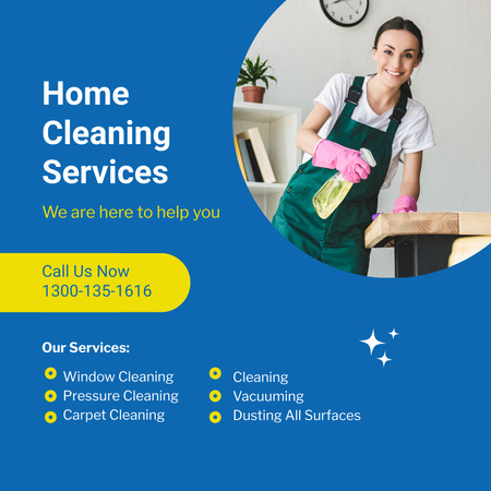 Home Cleaning Services Promotion  With Description Instagram Design Template