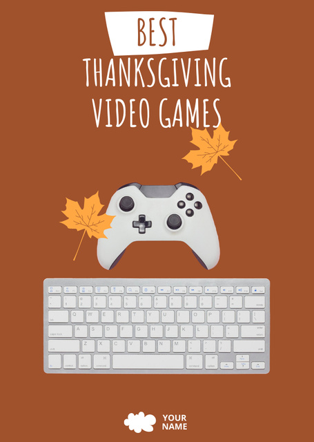 Designvorlage Thanksgiving Promotion on Video Game Equipment on Brown für Flyer A6