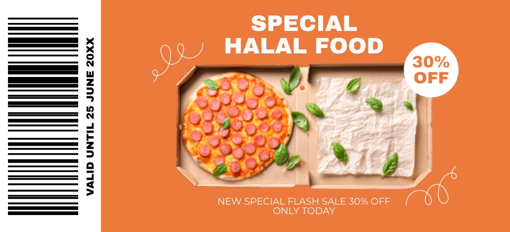 Plantilla de diseño de Halal Food Discount Voucher Coupon 3.75x8.25in 