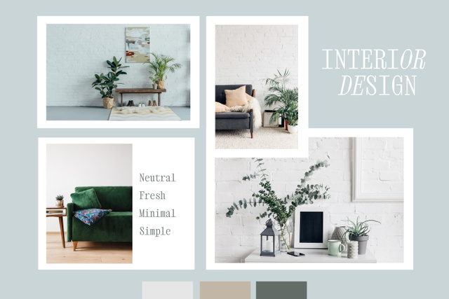 Neutral Minimal Interior Design Collage Mood Board Modelo de Design