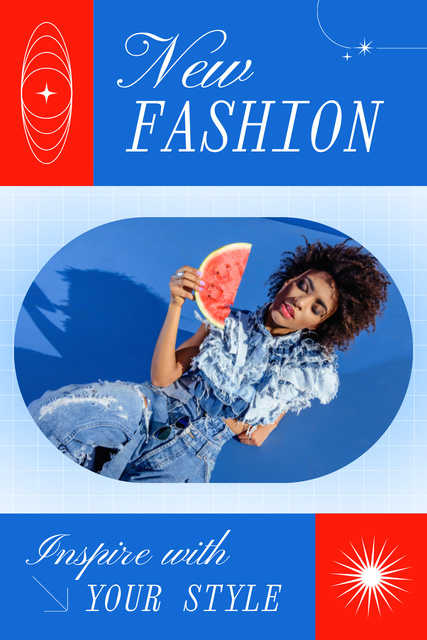 Fashion Layout with Photo on Blue Pinterest Design Template