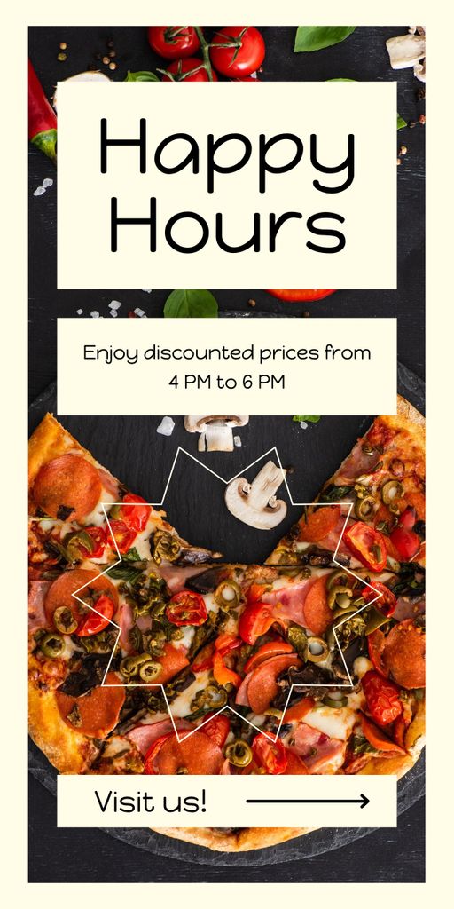 Happy Hours Ad with Delicious Pizza Graphic Modelo de Design