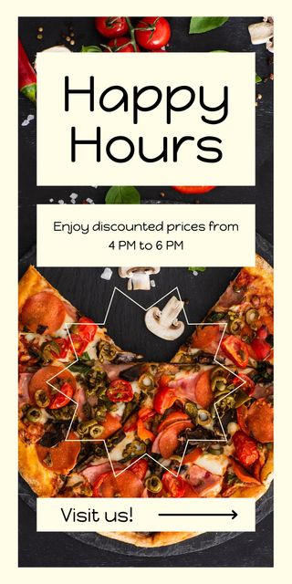 Modèle de visuel Happy Hours Ad with Delicious Pizza - Graphic