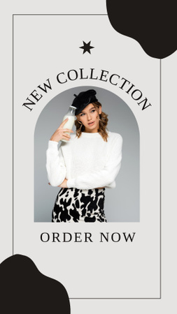 Fashion Ad with Woman in Stylish Beret Instagram Story Design Template