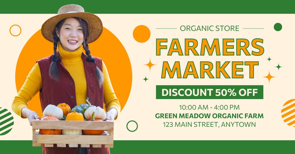 Discount on Fresh Products from Market with Cute Asian Woman Facebook AD Šablona návrhu
