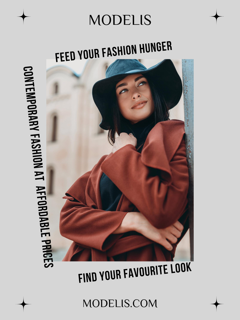 Ontwerpsjabloon van Poster US van Fashion Ad with Woman in Stylish Hat