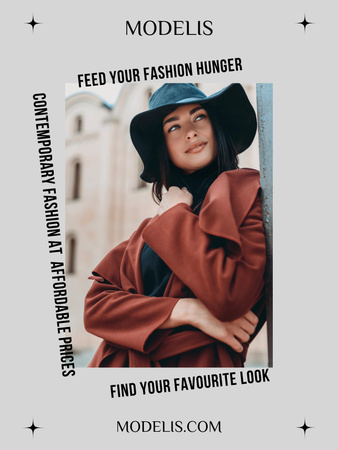 Anúncio de moda com mulher de chapéu estiloso Poster US Modelo de Design