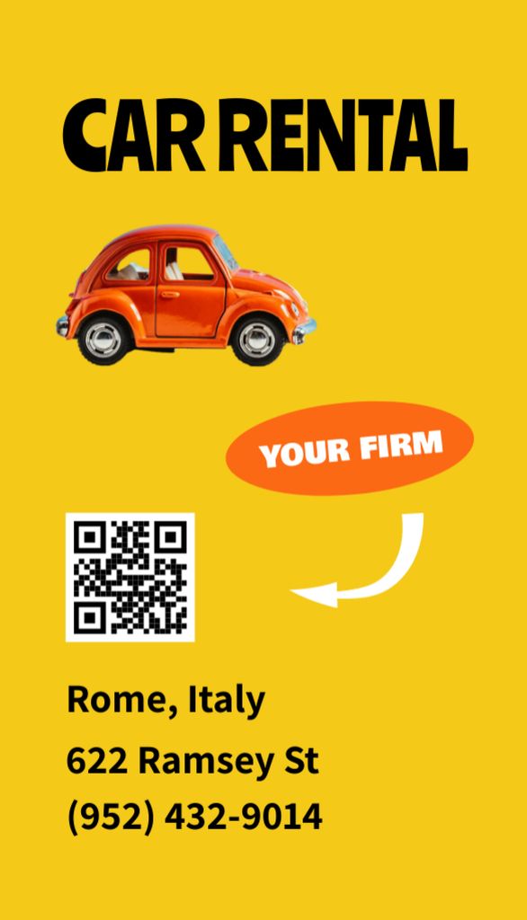Car Rental Services Ad on Yellow Business Card US Verticalデザインテンプレート