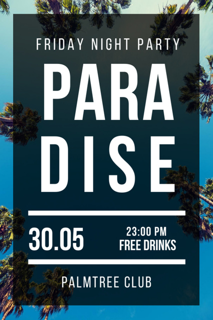 Friday Night Party In Palm Tree Club Flyer 4x6in – шаблон для дизайну