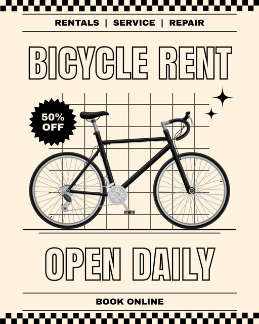 Ontwerpsjabloon van Instagram Post Vertical van Bicycle Rent is Open Daily