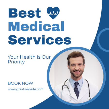 Ad of Best Medical Services with Friendly Doctor Animated Post Design Template
