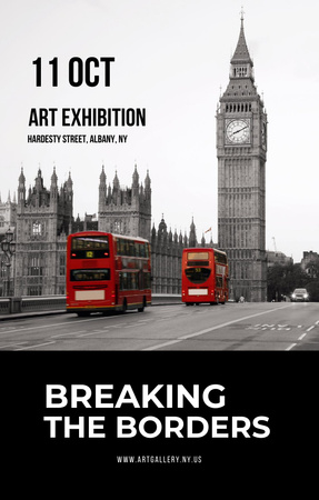 Art Exhibition Ad with Big Ben Invitation 4.6x7.2in Design Template