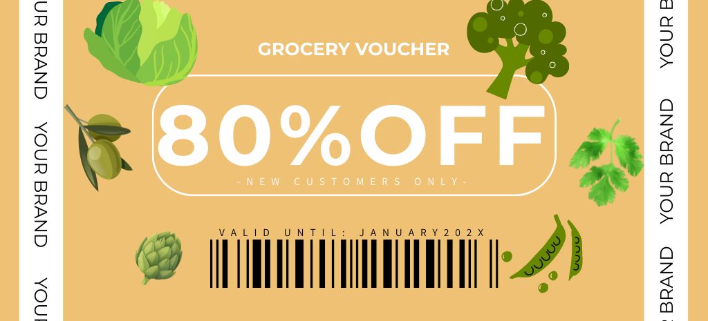 Grocery Store Promotion with Green Vegetables Coupon 3.75x8.25in – шаблон для дизайну