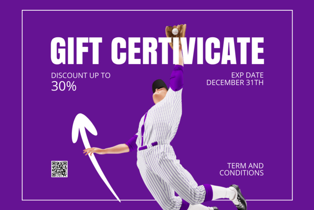 Professional Baseball Player Gift Certificate Design Template