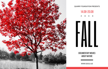 Film Festival With Autumn Red Tree Invitation 4.6x7.2in Horizontal Design Template