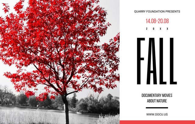 Plantilla de diseño de Film Festival With Autumn Red Tree Invitation 4.6x7.2in Horizontal 