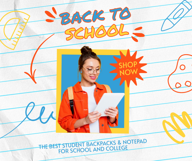 Offer Best Backpacks and Notepads for Students Facebook Design Template