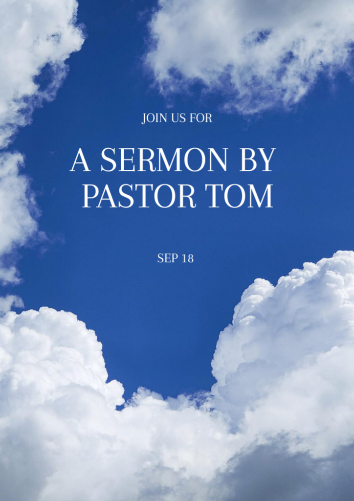 Ontwerpsjabloon van Flyer A4 van Church Sermon Announcement with Clouds in Blue Sky