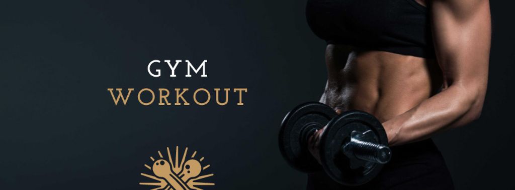 Gym Workout Offer with Woman lifting Dumbbell Facebook cover Πρότυπο σχεδίασης