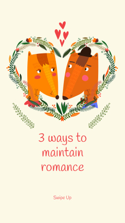 Plantilla de diseño de linda pareja de zorros en el corazón floral Instagram Story 