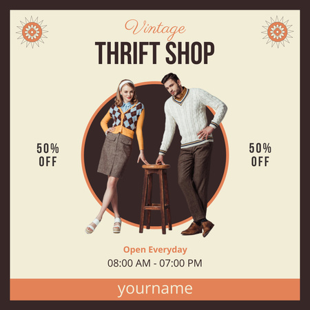 Stylish hipsters for thrift shop promotion Instagram AD Design Template